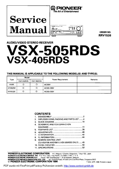 Pioneer VSX-405 VSX-505 RRV1538