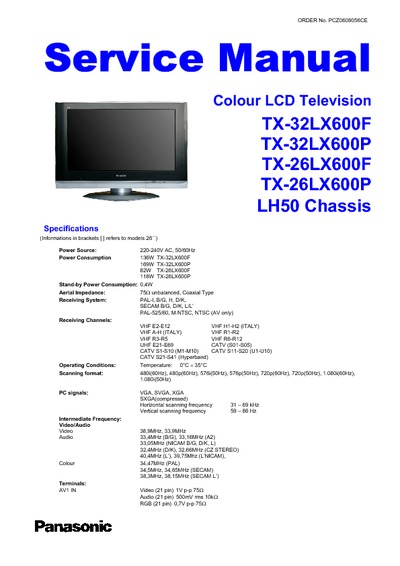 Panasonic TX-26LX600F/P TX-32LX600F/P chassis:LH50
