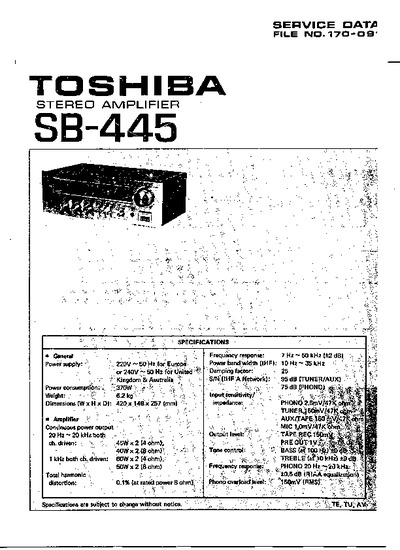Toshiba SB-445 stereo amplifier
