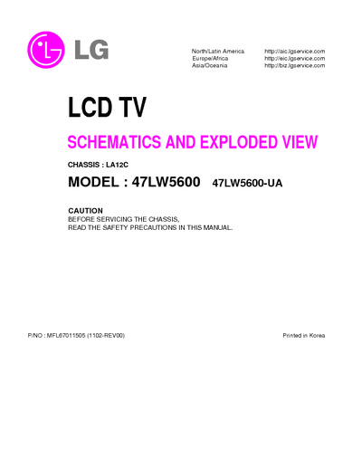LG 47LW5600 Chassis LA12C LCD TV