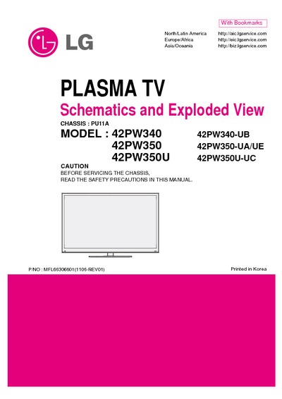 LG 42PW340, 42PW350, 42PW350U chassis:PU11A Plasma TV