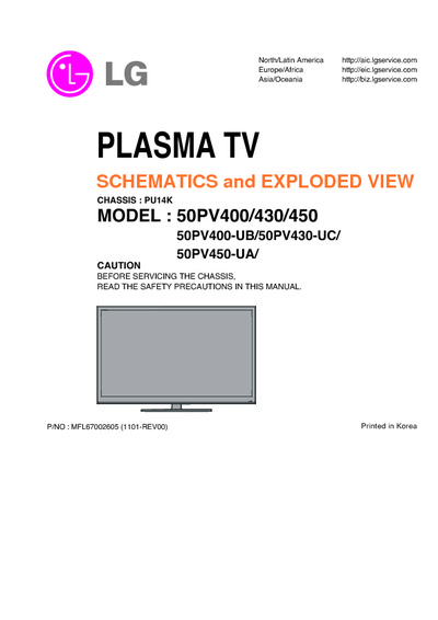 LG 50PV450, 50PV430, 50PV400 Chassis:PU14K Plasma TV