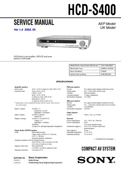 Sony HCD-S400 [DVD/CD TUNER]