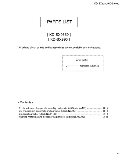 JVC KD-SX9350 KD-SX990 Manual de Partes