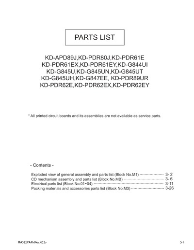 JVC KD-PDR80 Manual de Partes