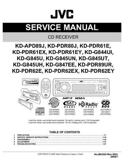 JVC KD-PDR80 Manual de Servicio