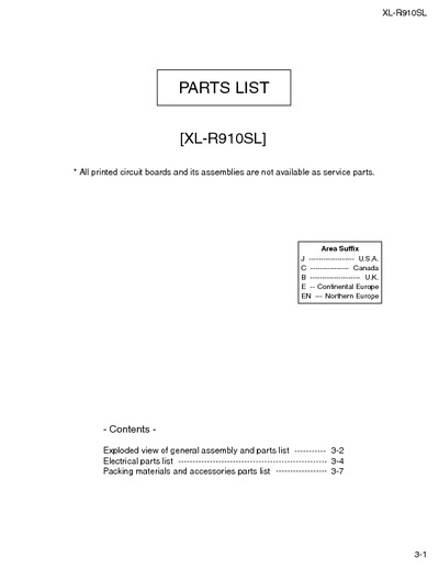 JVC XLR910 Manual de Partes