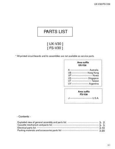 JVC UX-V30 Manual de Partes