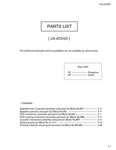 JVC UX-A7DVD Manual de Partes