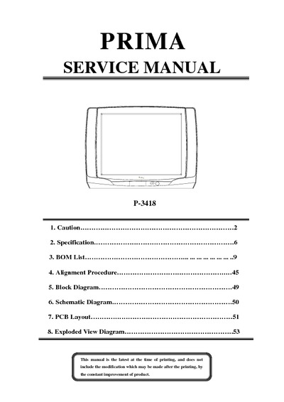 Prima P-3418 Service Manual