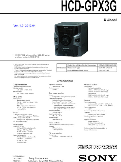 Sony MHC-GPX3, HCD-GPX3G