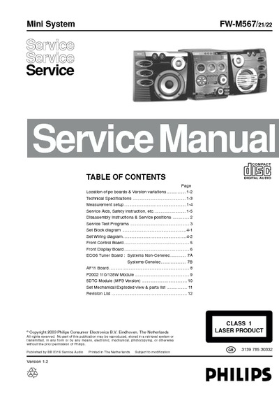PHILIPS FWM567 Service Manual