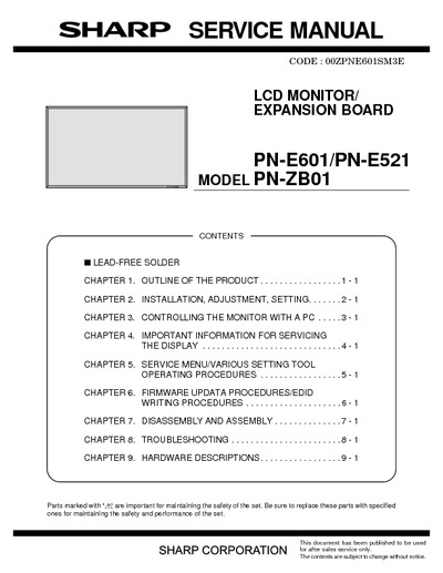 Sharp PN-E601, PN-E521 Model PN-ZB01 LCD MONITOR