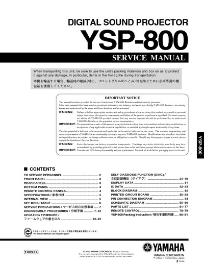 Yamaha YSP-800, Service Manual, Repair Schematics
