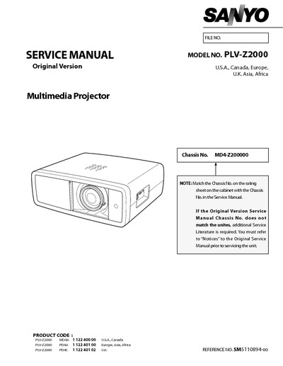 Sanyo PLV-Z2000 Multimedia Projector
