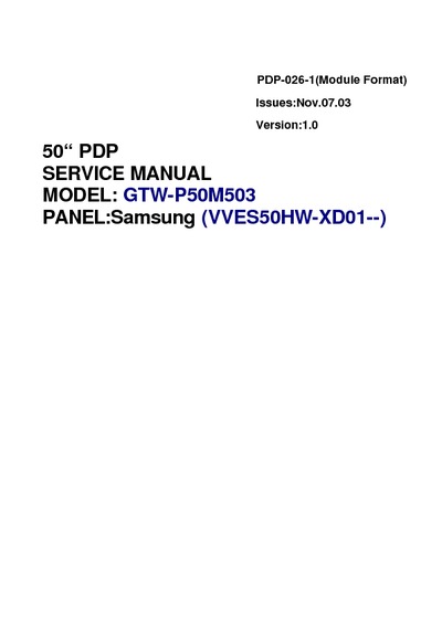 Samsung GTW-P50M503 VVES50HW