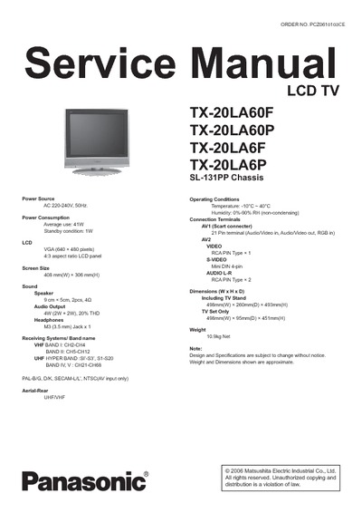 Panasonic TX-20LA60F SL-131PP LCD