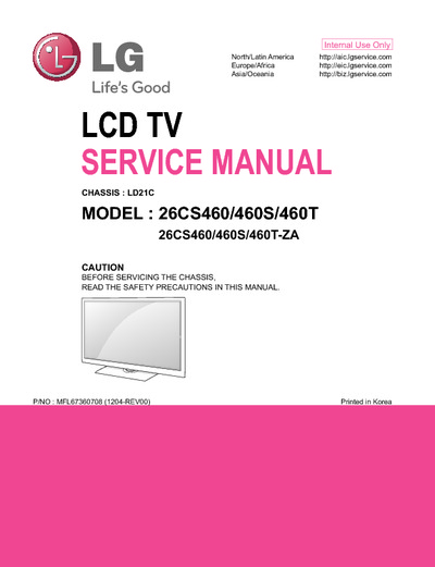 LG 26CS460, 26CS460S, 26CS460T Ch LD21C LCD