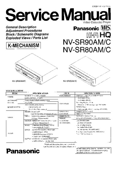 Panasonic NV-SR80, NV-SR90 VCR