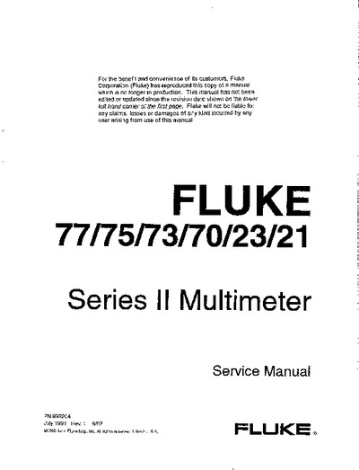 Fluke 21, 23, 70, 73, 75, 77 Multimeter Series II