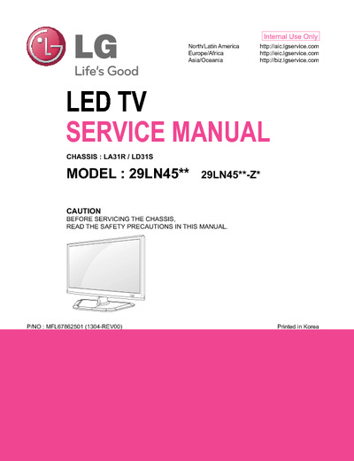 LG 29LN450B, 450U, 457B, 457U CH: LA31R LED TV