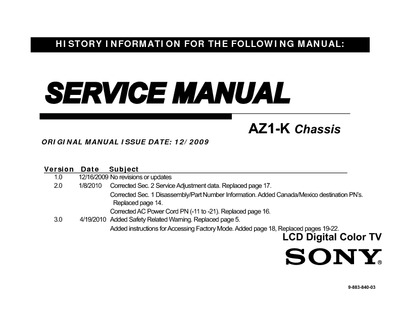 Sony KDL32EX301 KDL32EX400 KDL40EX400 KDL40EX401 Chassis AZ1K