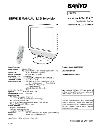 Sanyo LCD 15CA1Z Ch UB3-C