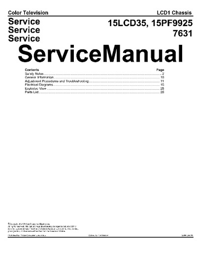 Philips 17PF7835, 15LCD35 Chassis LCD1, Service Manual, Repair Schematics