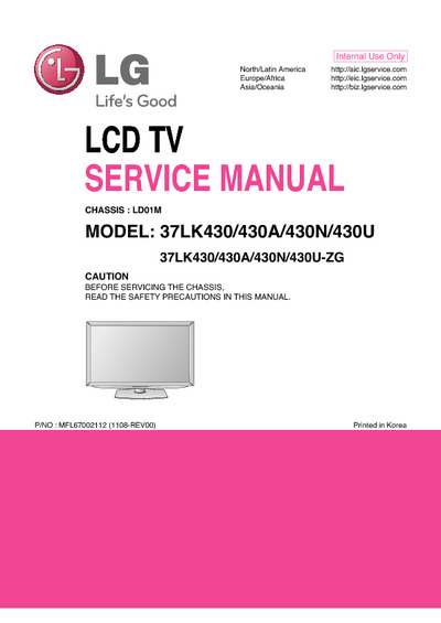 LG 37LK430 37LK430A 37LK430N 37LK430U CHASSIS LD01M LCD