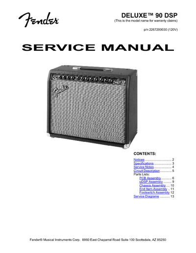 Fender Deluxe 90 DSP service manual