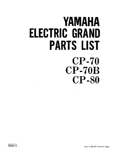 Yamaha Electric Grand Parts List for CP-70 CP-70B CP-80