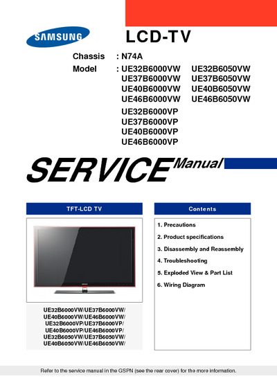 Samsung UE32B6000VW Chassis N74A LCD TV