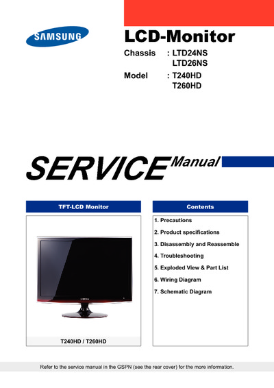 Samsung T240HD, T260HD Chassis LTD24NS, LTD26NS, Service Manual, Repair