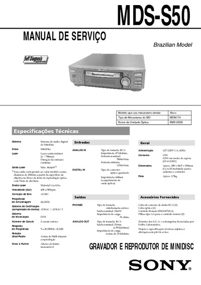 Sony Sistema de áudio digital de MiniDisc MDS-S50