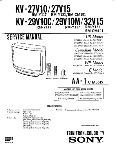 Sony KV-27V10/27V15 KV-29V10/32V15 chassis AA-1