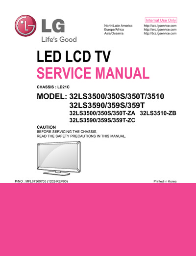 LG 32LS350T/S, 32LS3500, 32LS3510, 32LS3590 LED TV