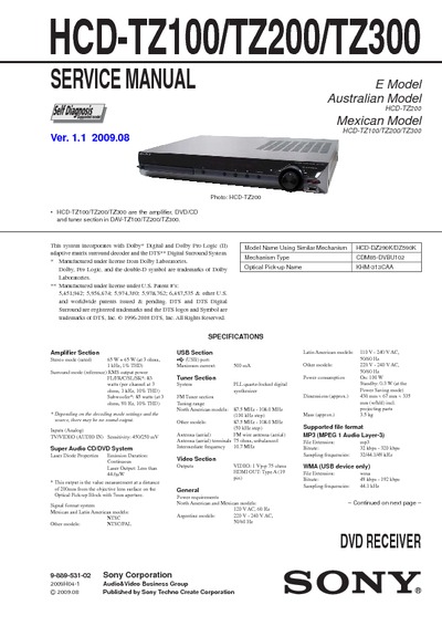Sony HCD-TZ100, HCD-TZ200, HCD-TZ300, HCD-DZ290