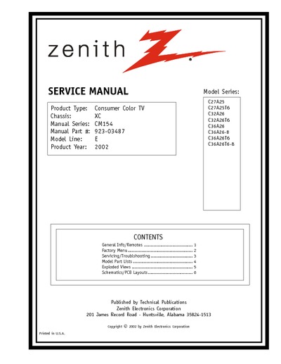 Zenith C27A25, C32A26, C36A26 Chassis XC