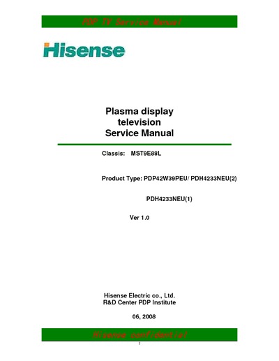 Hisense PDP42W39PEU PDH4233NEU Ch  MST9E88L Plasma