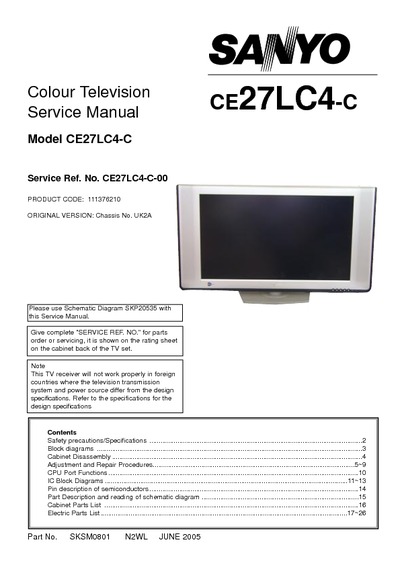 SANYO CE27LC4-C Chassis UK2A