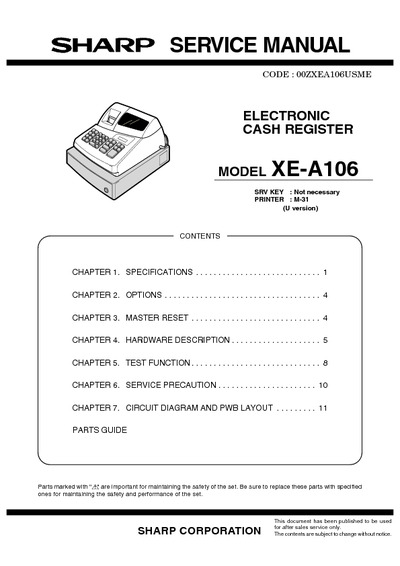 Sharp XE-A106 Service Manual