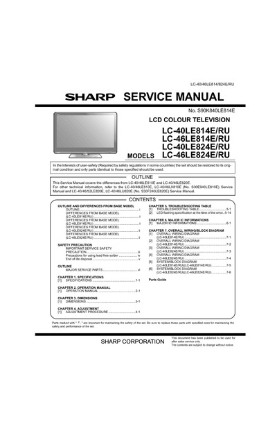 Sharp LC-40LE814E, 46LE814E, LE824E LCD