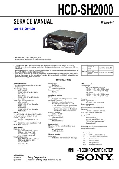 Sony HCD-SH2000 Ver 1.1