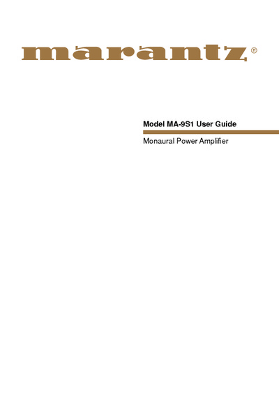 Marantz MA-9-S-1 Owners Manual