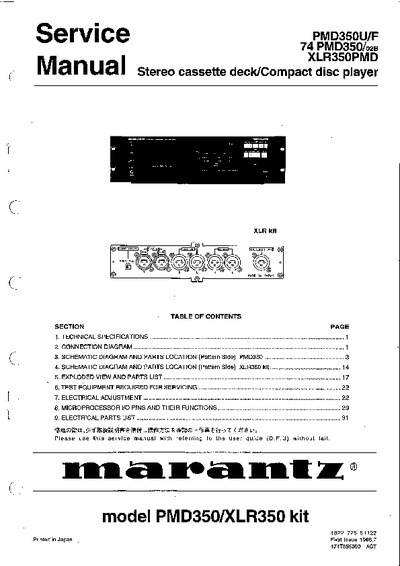 Marantz XLR-350-PMD Service Manual