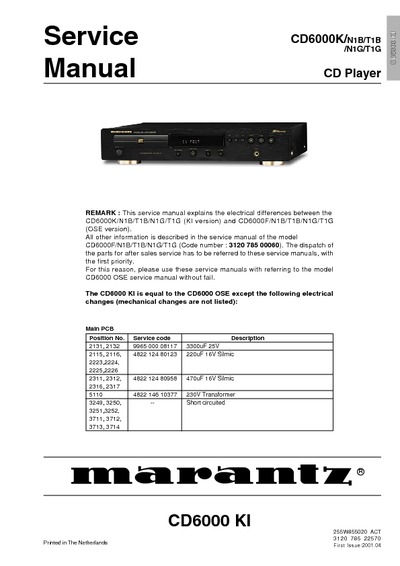 Marantz CD-6000-K Service Manual