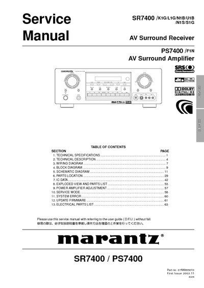 Marantz SR-7400 Service Manual