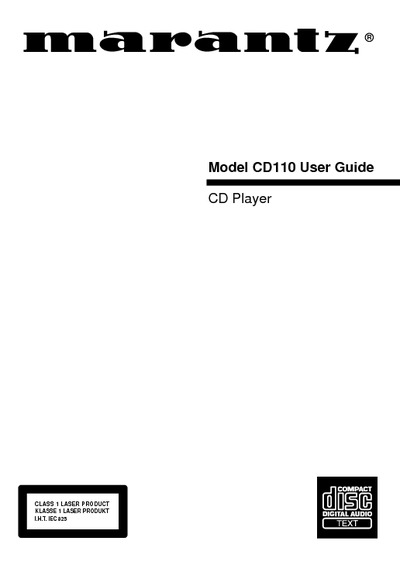Marantz CD-110 Owners Manual