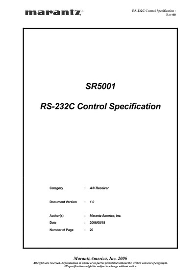 Marantz SR-5001-RS-232C-Control-Specification