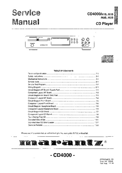 Marantz CD-4000 Service Manual